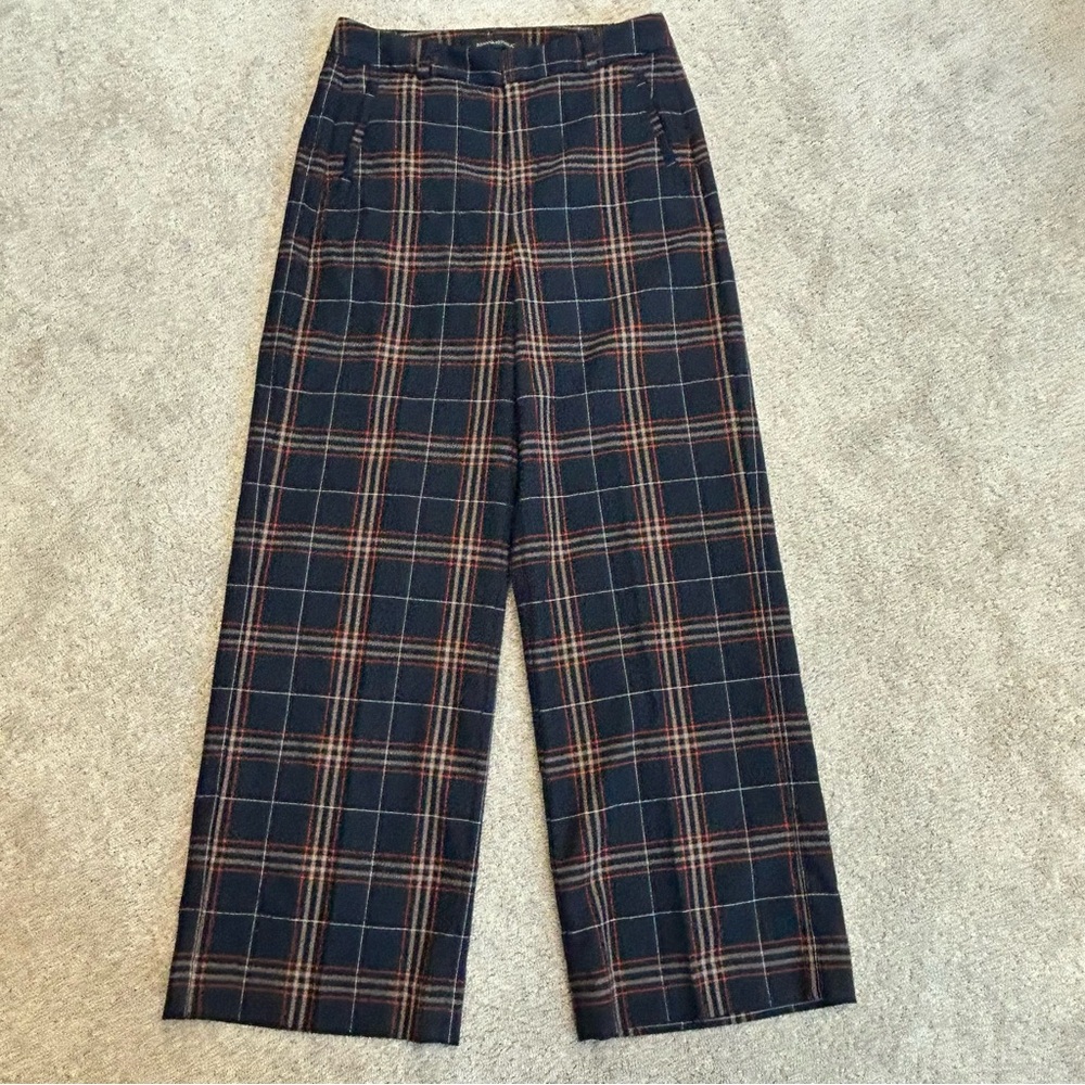 Banana Republic Navy Plaid Check Tartan HIGH-RISE SLIM WIDE-LEG PANT 6S - Picture 2 of 11